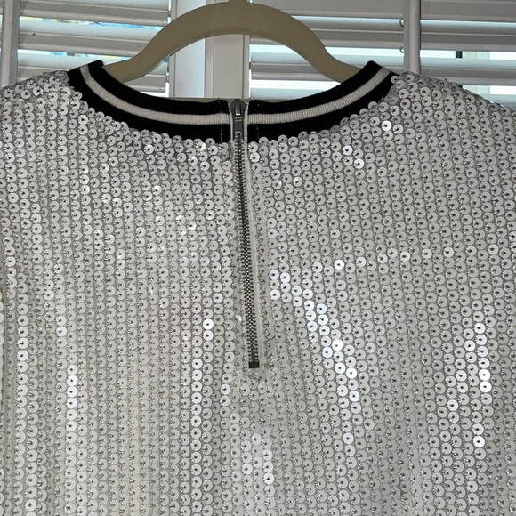 Glamour tshirt dress sequins edgy tomboy chic white blue lined jersey sports - Picture 4 of 8